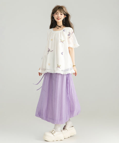 Sheer Balloon Hem Skirt