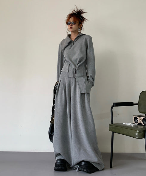 Zip Detail Top & Wide Pleated Pants Series