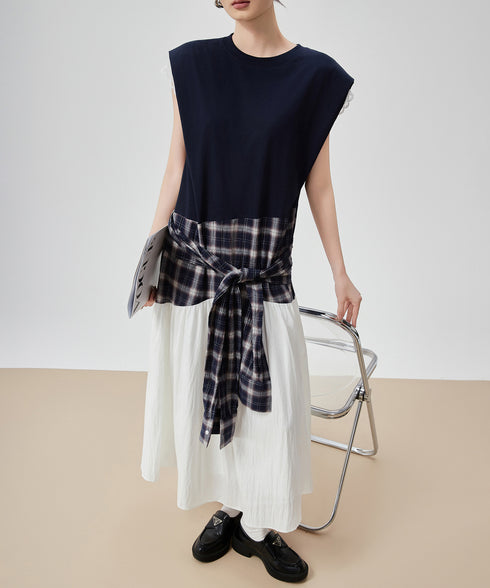 Layered Check Design Dress