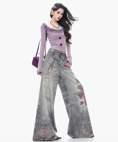 Frayed Contrast Knit Top