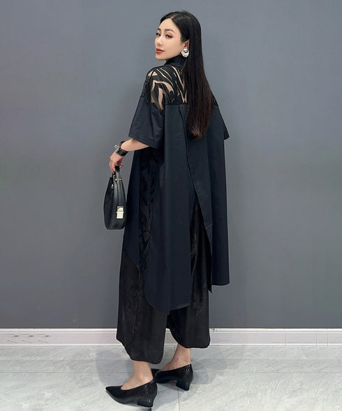 Sheer Panel Asym Cut Blouse