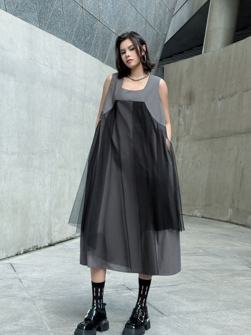 Layered Mesh Flare Dress