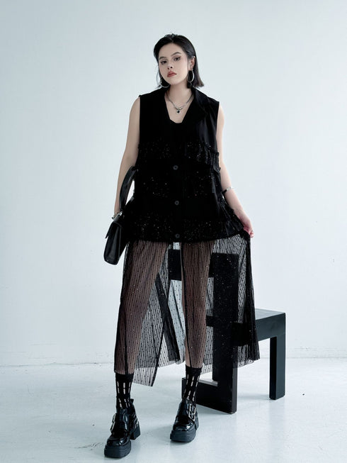 Frill Mesh Layered Vest