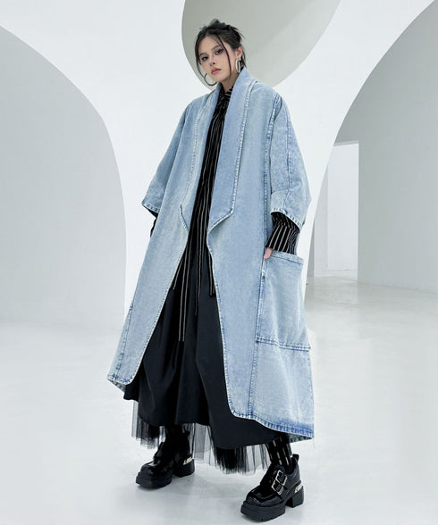 Washed Long Denim Coat