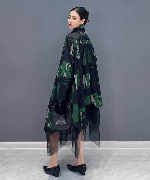 Abstract Letter Sheer Shirt Dress