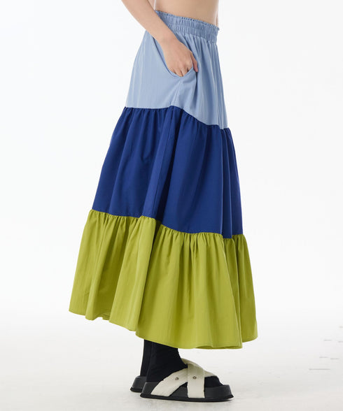Color Block Tiered Maxi Skirt