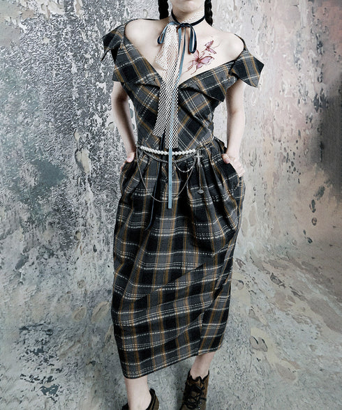 Plaid Fold Line Dress
