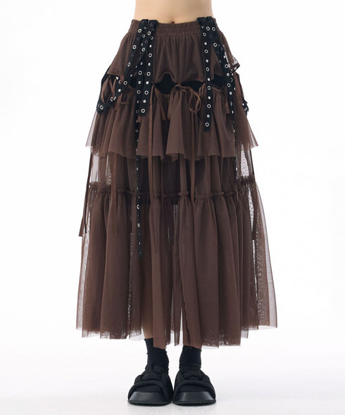 Tiered Mesh Belt Skirt