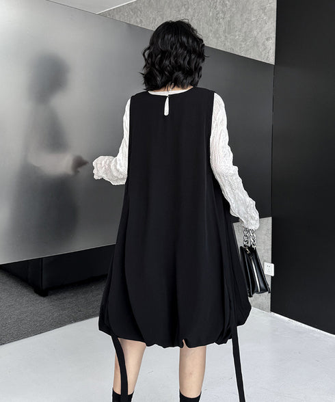 Side Button Balloon Dress