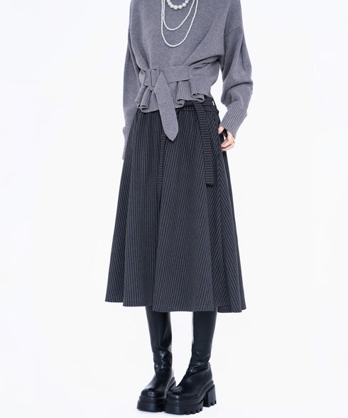 Pinstripe Flared Midi Skirt