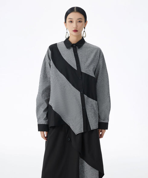 Diagonal Panel Sheer Shirt