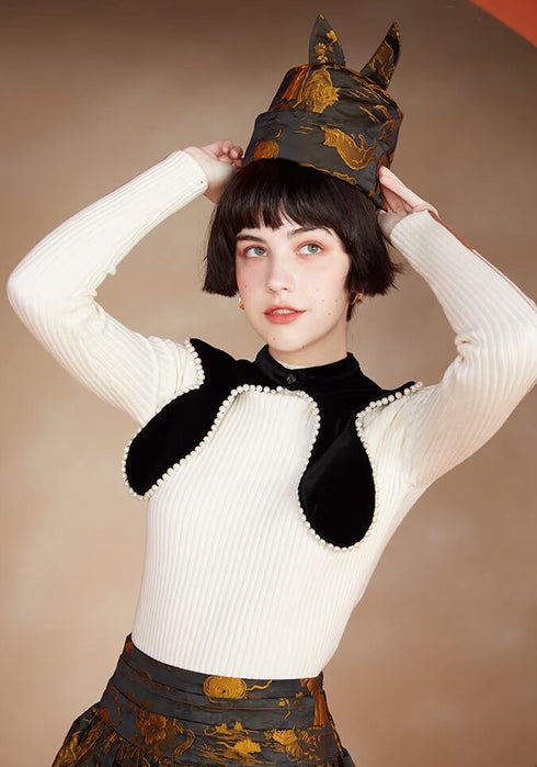 Velvet Pearl Trim Collar