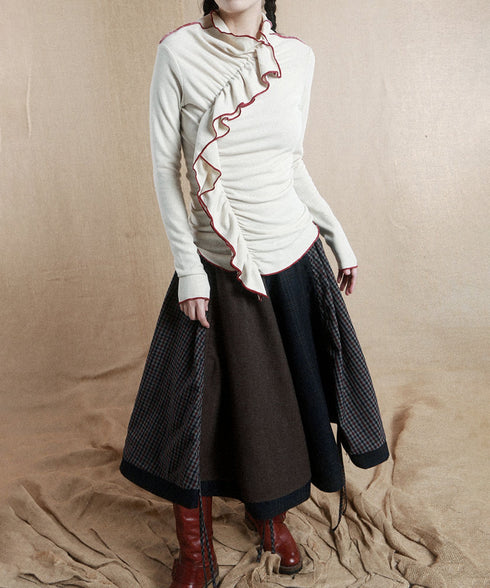 Ruffle Spiral Highneck Top