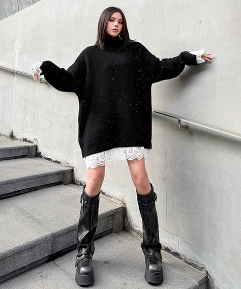 Frayed Contrast Knit Top