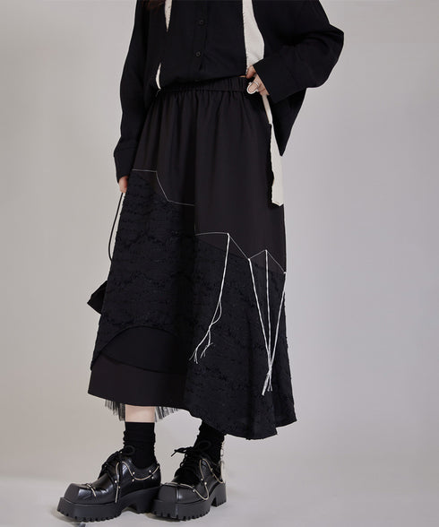 Layered Texture Line Flare Skirt
