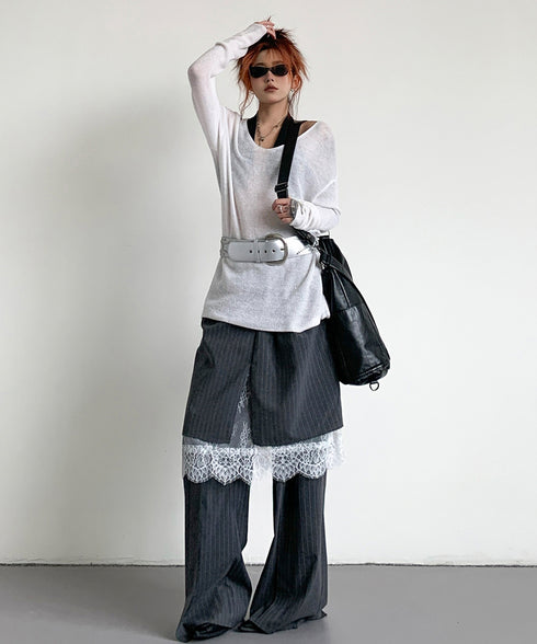 Pinstripe Lace Layered Pants