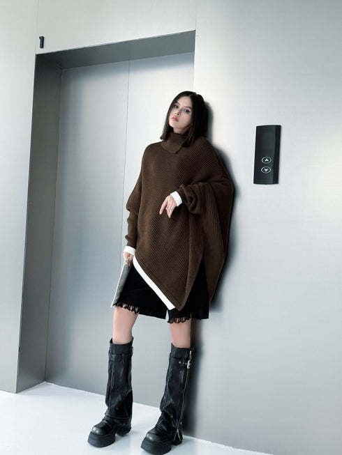 Diagonal Knit Poncho Top