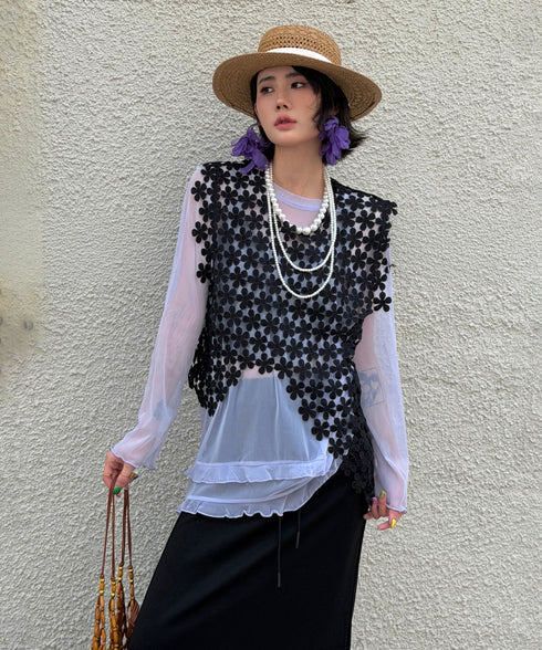 Floral Mesh Overlay Vest