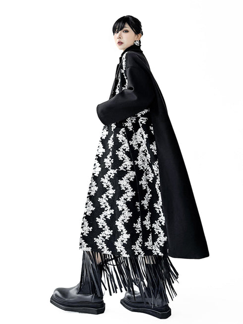 Patch Jacquard Fringe Coat