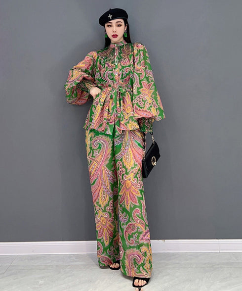Paisley Gathered Top&Wide Pants Co-ord