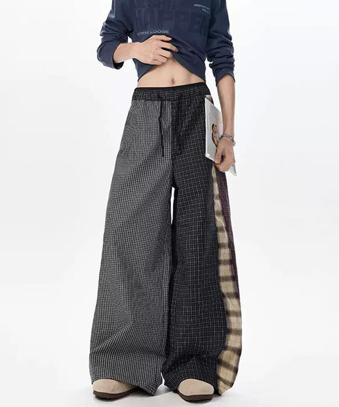 Patchwork Check Wide Pants