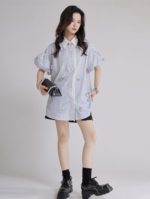 Striped Flower Puff Blouse