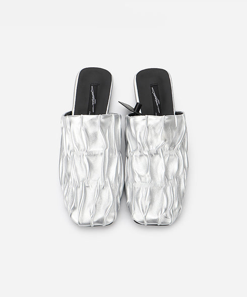 Crinkle Square Backless Mules