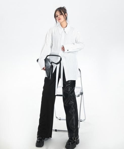 Pinstripe Belted Long Shirt