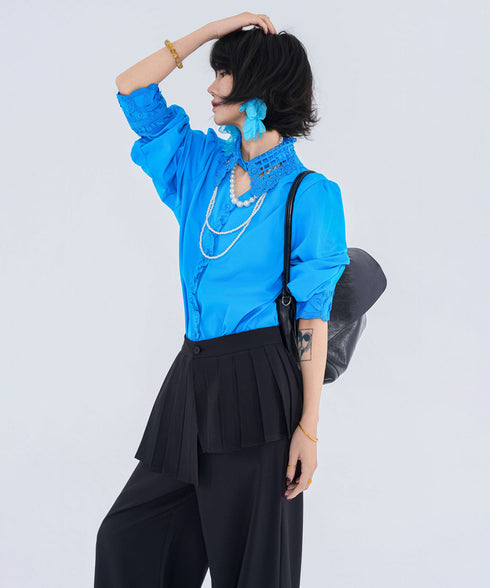 Lace Collar Sheer Blouse