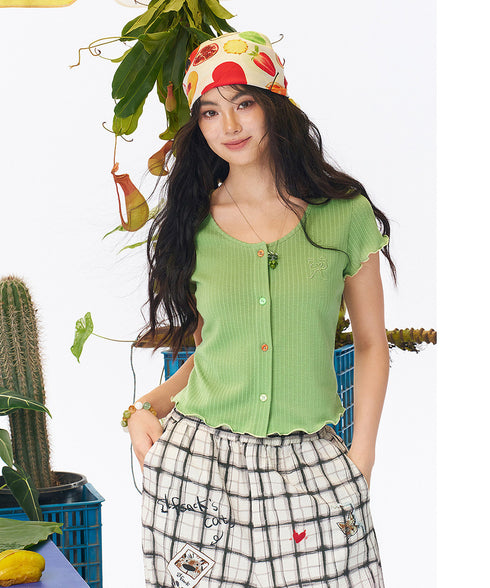 Mellow Rib Button Top