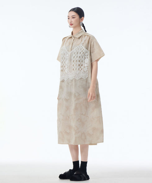 Layered Crochet Shirt Dress