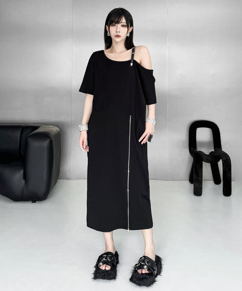 Zip Strap Drape Dress