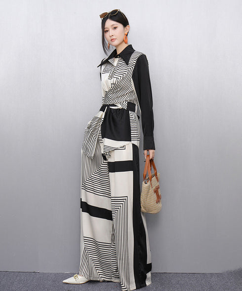 Graphic Stripe Wrap Top&Wide Pants Co-ord