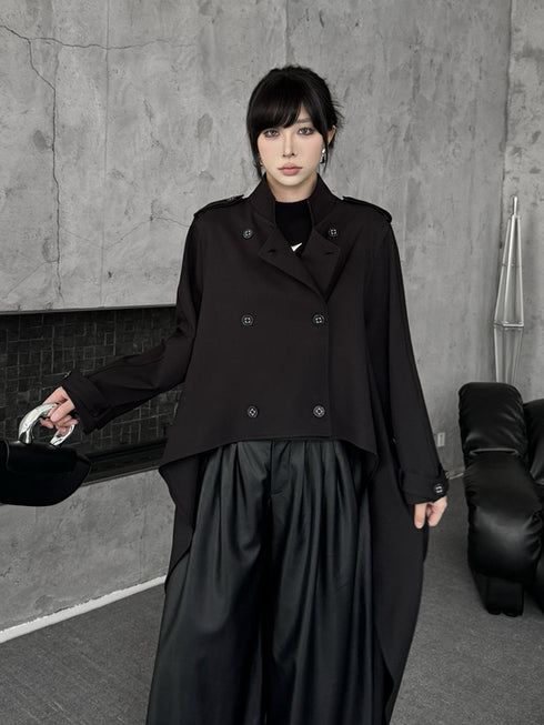 High Neck Draped Trench Coat