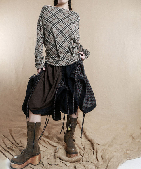 Gathered Patchwork Flare Skirt