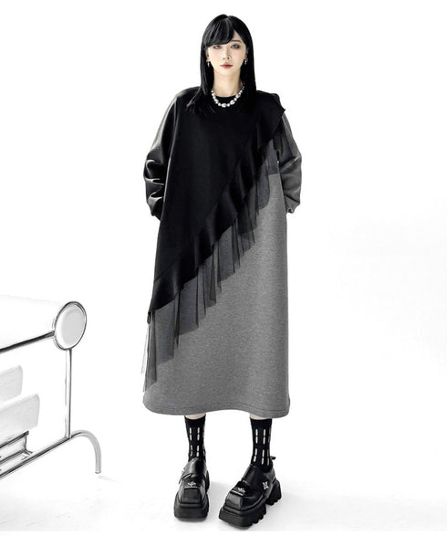 Sheer Frill Panel Cut Dress