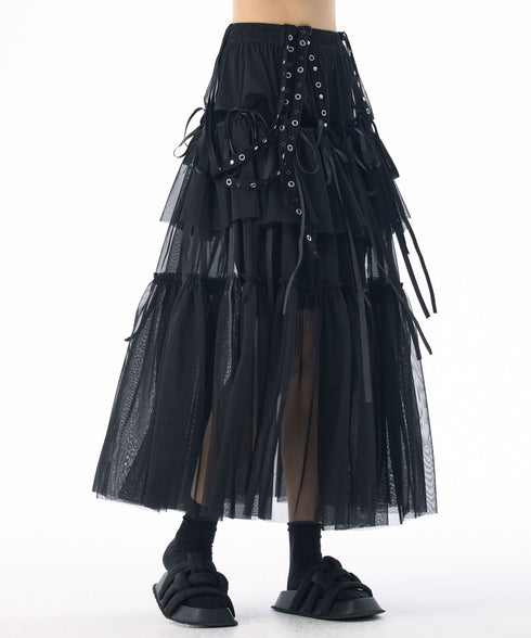 Tiered Mesh Belt Skirt