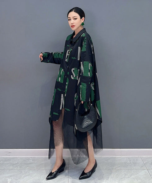 Abstract Letter Sheer Shirt Dress