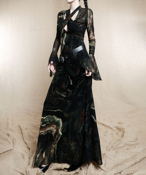 Marble Sheer Flare Dress