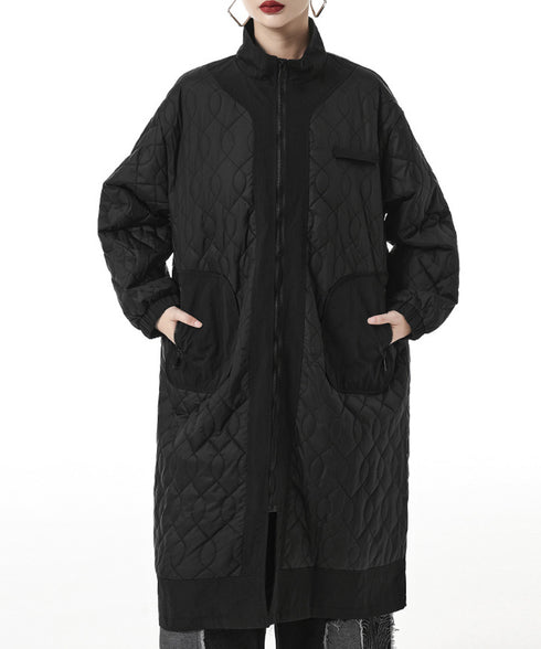 Quilted High Neck Long Coat