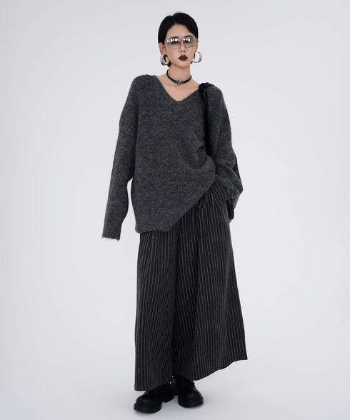 Stripe Wide Pleated Pants