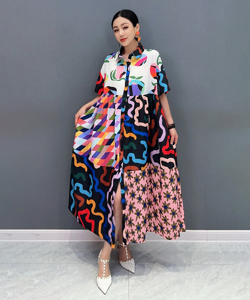 Colorful Panel Pattern Dress