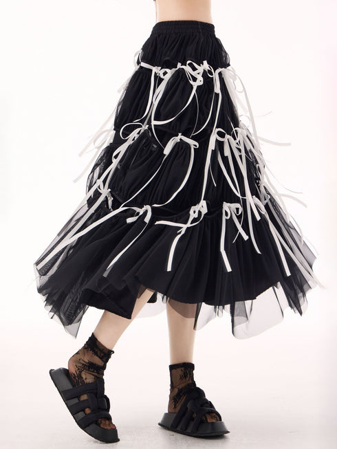 Ribbon Layered Mesh Skirt