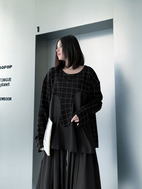 Grid Layered Contrast Top