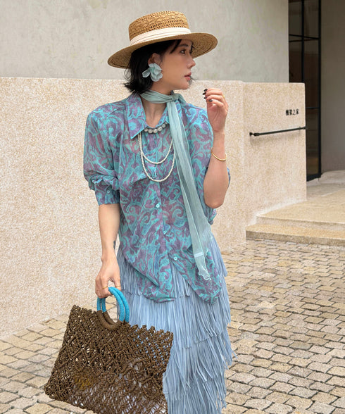 Veil Tie Print Blouse