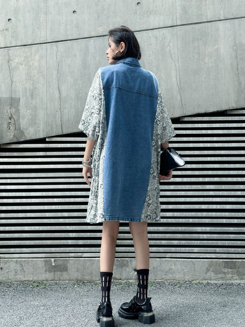 Panel Mix Denim Dress