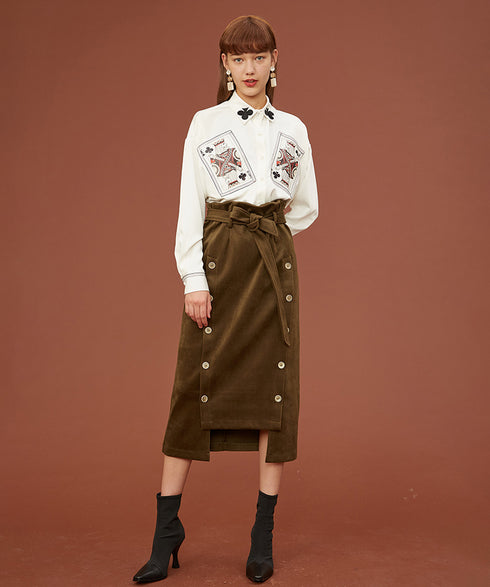 Card Print Collar Blouse