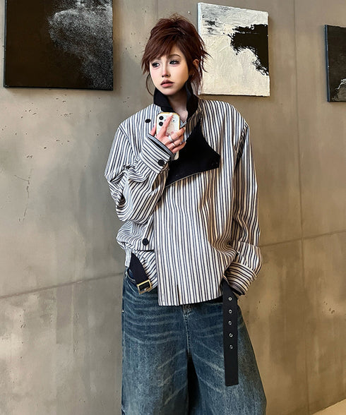 Stripe Panel Layered Jacket