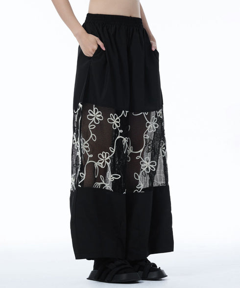 Sheer Floral Mesh Wide Pants