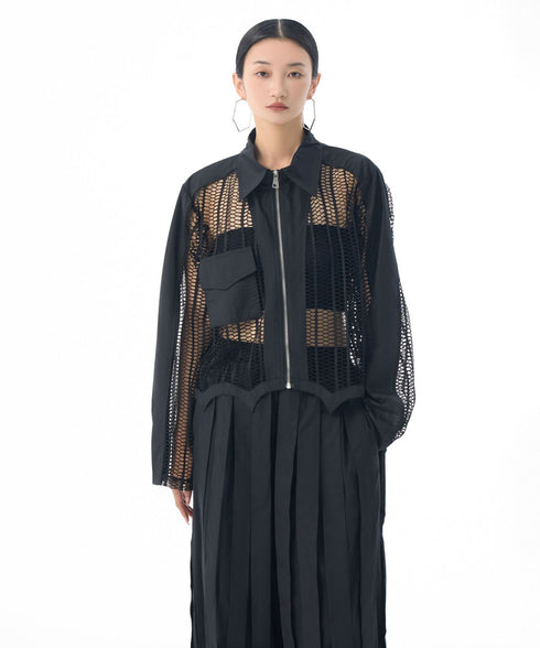 Mesh Zip Utility Blouse